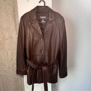 Wilsons Leather Women's Chocolate Brown Jacket • Button Front Closure w/Belt